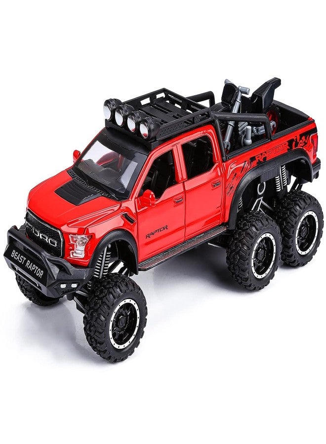 KING FORU Exclusive Alloy Metal Pull Back Die-cast Car Scale Model with Sound Light Mini Auto Toy for Kids Metal Model Toy Car with Sound and Light New Version (Ford Pickup RED) - Image 1
